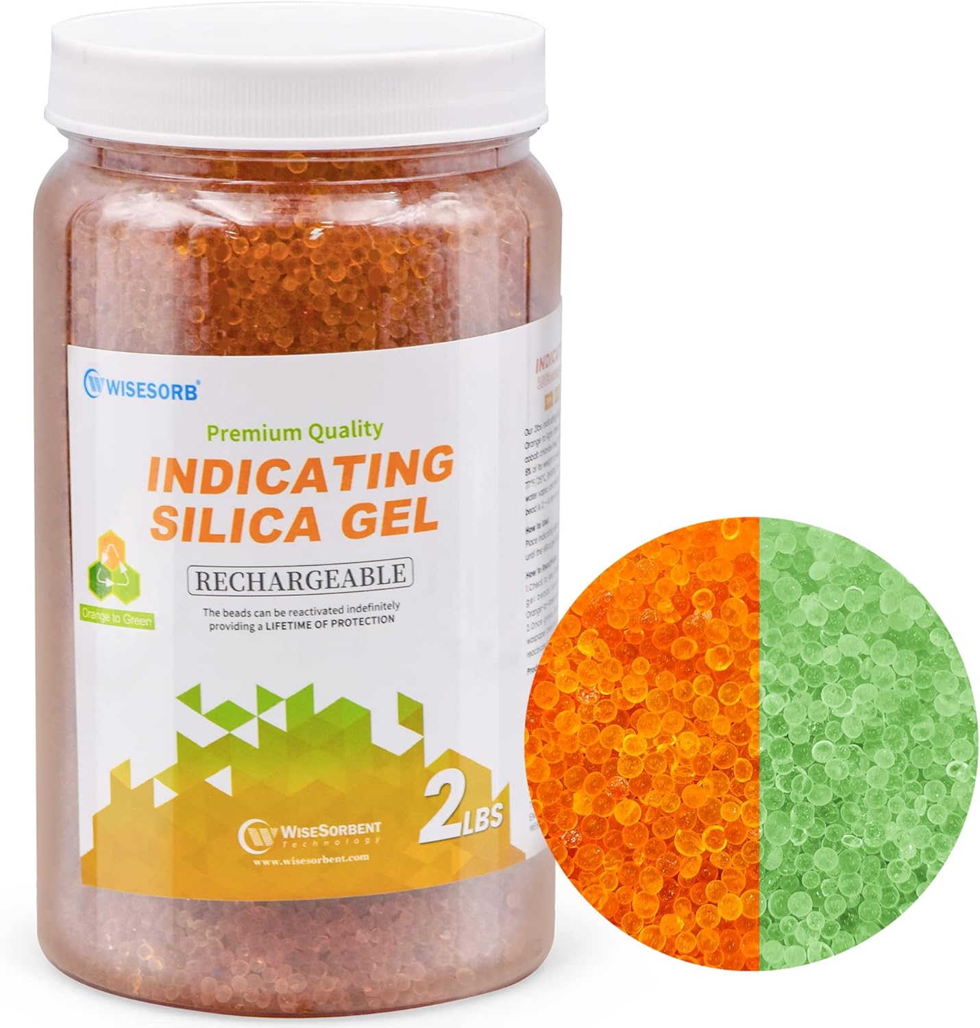 Wisesorb Silica Gel Indicating Beads 900g – Orange to Dark Green, Reusable Desiccant